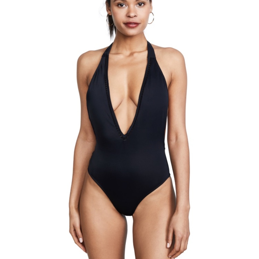 French Connection black one piece swimsuit S deepV